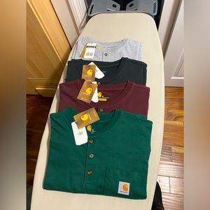 Assorted Bundle of (4) Carhartt workwear short sleeve Henley shirts